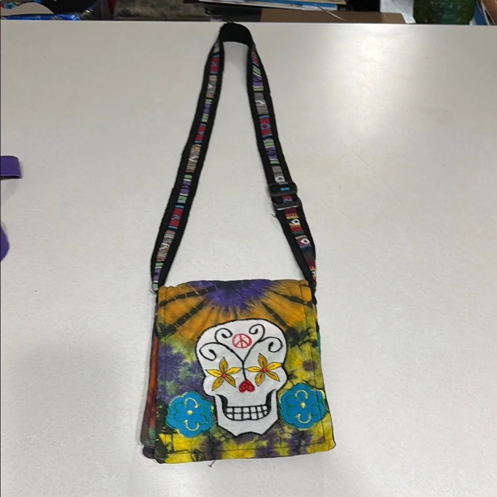 Rising International 100% Cotton Tye Dye Sugar Skull Medium Sized Crossbody Bag